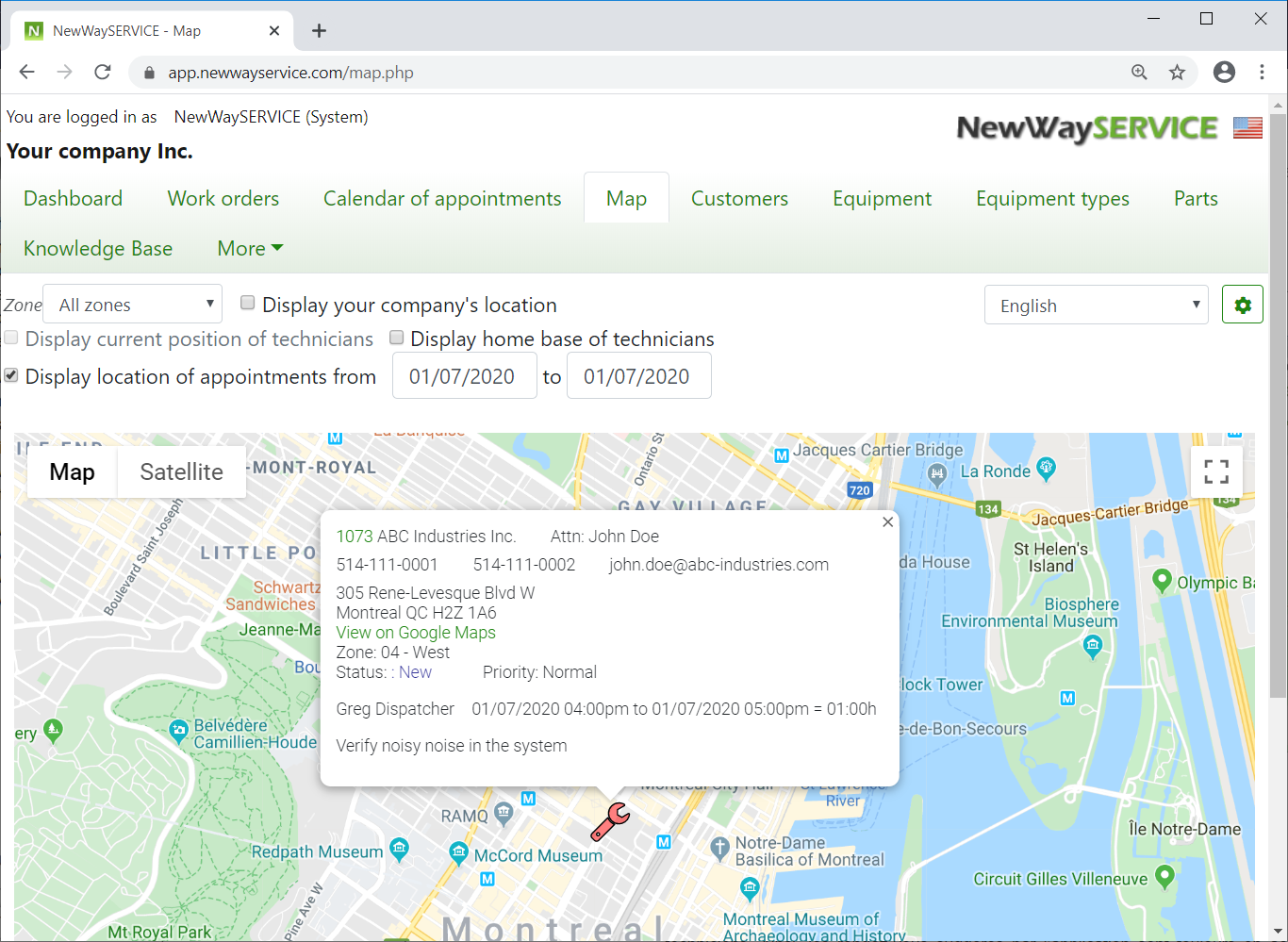 Service request management application - map Google Maps®