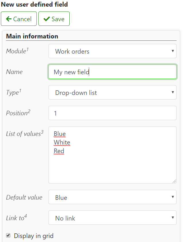 Service order software - Screenshot - User defined fields