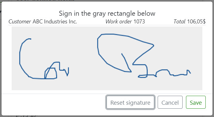 Service order software - Screenshot - Signature capture Service order software - Screenshot - Signature capture