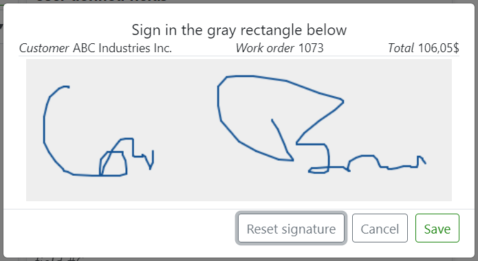 Service order software - Screenshot - Signature capture